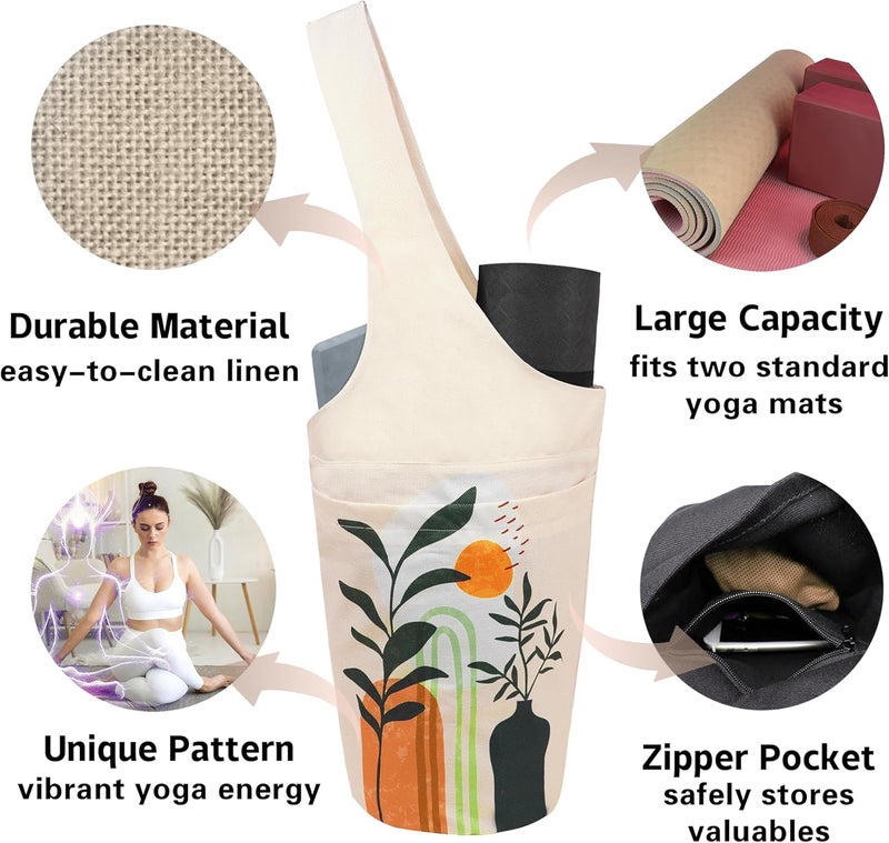 saniwu Yoga Mat Bag Carrier for Women with Side Large Pocket Durable Linen Workout Gym Travel Storage Pilates Mats - Image 3